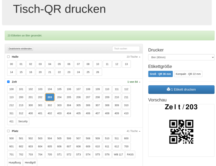 Die Seite Tisch-QR drucken
