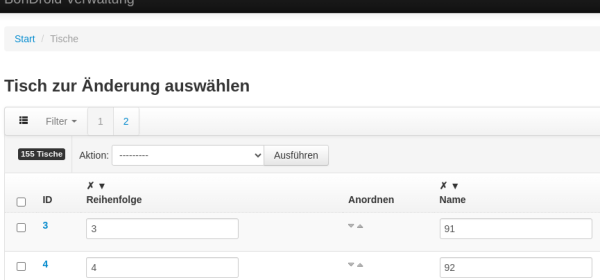 Tisch-ID in der Listenansicht