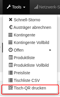 Tools → Tisch-QR drucken