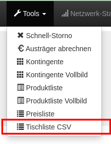 Tools → Tischliste CSV